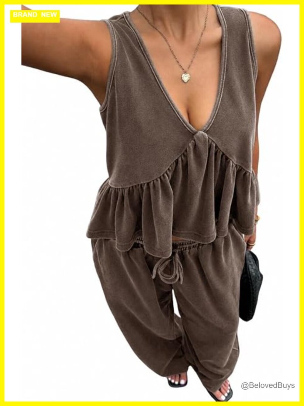 Women's 2 Piece Outfit Vintage Distressed Tie-Dye V-Neck Camisole And Pants Set